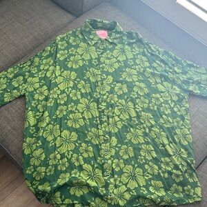 Las olitas oversized Green Floral Button-Up Shirt